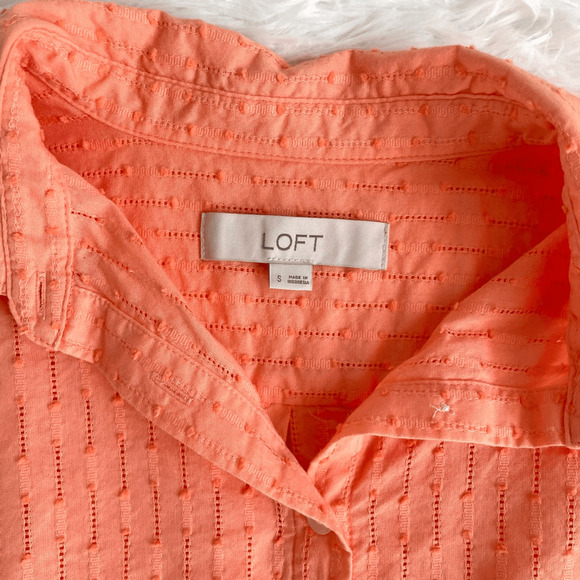 Loft Dobby Relaxed Orange Button Front Swiss Dot Long Sleeve Shirt Women’s Small - Picture 5 of 8